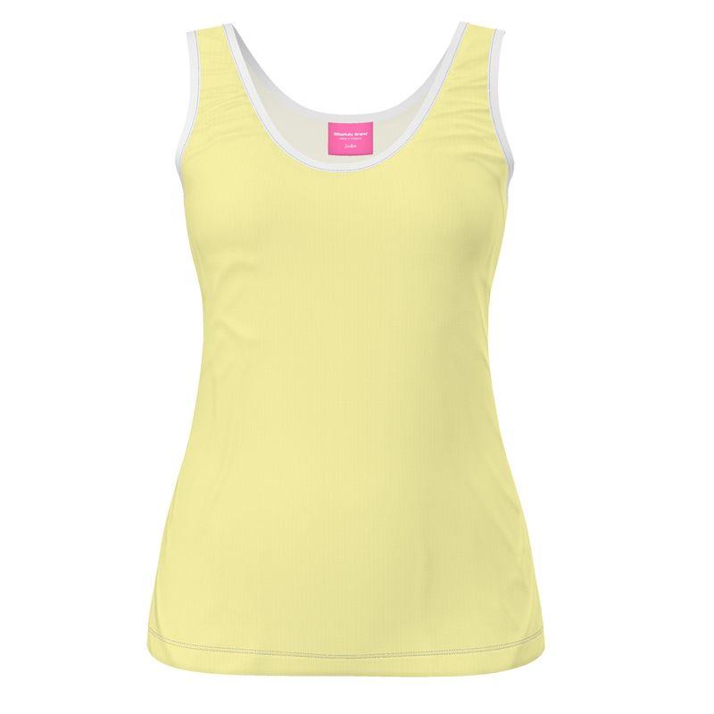 Sechia Drover Yellow Women's Jersey Tank Top - White Trim Silky Activewear Coordinate Solid Handmade in England
