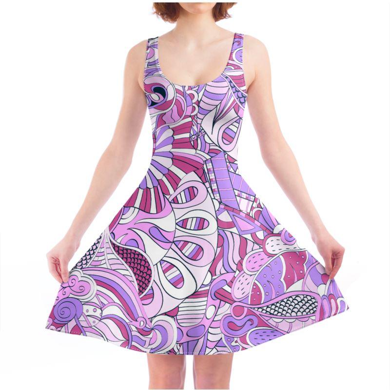 Cavai Mini Skater Dress - Pink & Violet Abstract Kaleidoscope Print