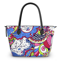 Sechia Large Zip Top Satin Tote - Vibrant Boho Paisley Print Retro Psychedelic Flower Power Swirls Bold Kaleidoscope All Over Print Handmade in England