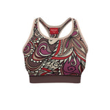 Unia Flex Sports Bra - Abstract Paisley Floral Print Red | Brown Psychedelic Retro Swirls Yoga Workout Sportswear Women's Activewear - handmade in England Tops