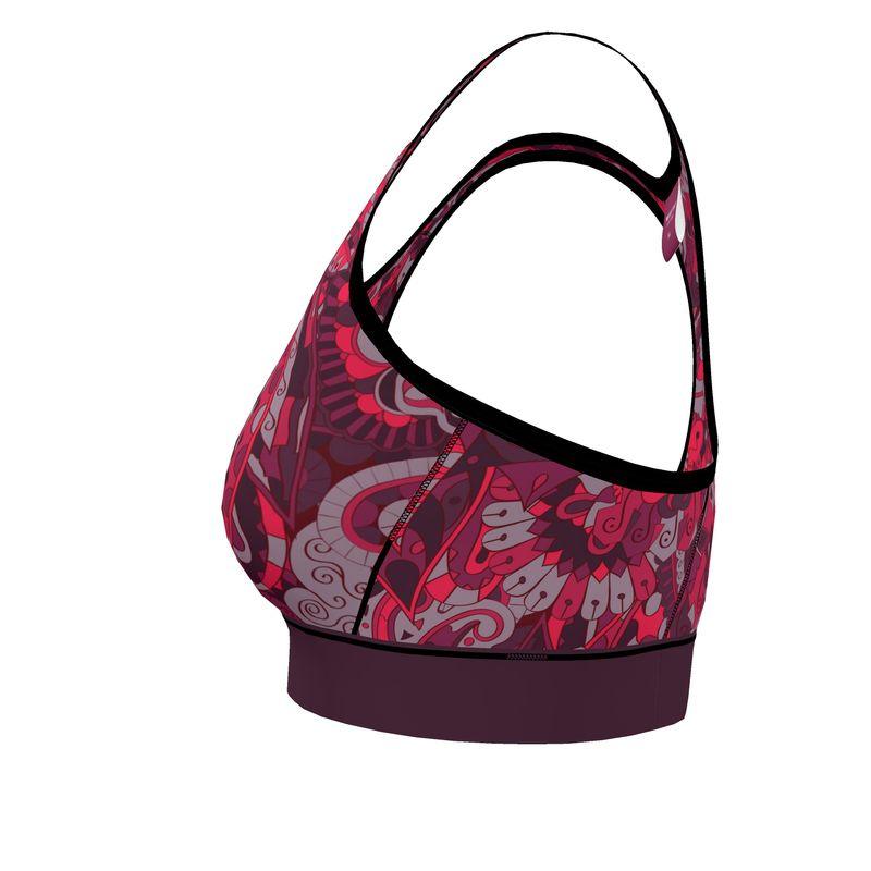 Pena Flex Sports Bra Red Dark Paisley Floral Print- Activewear – Blissfully  Brand