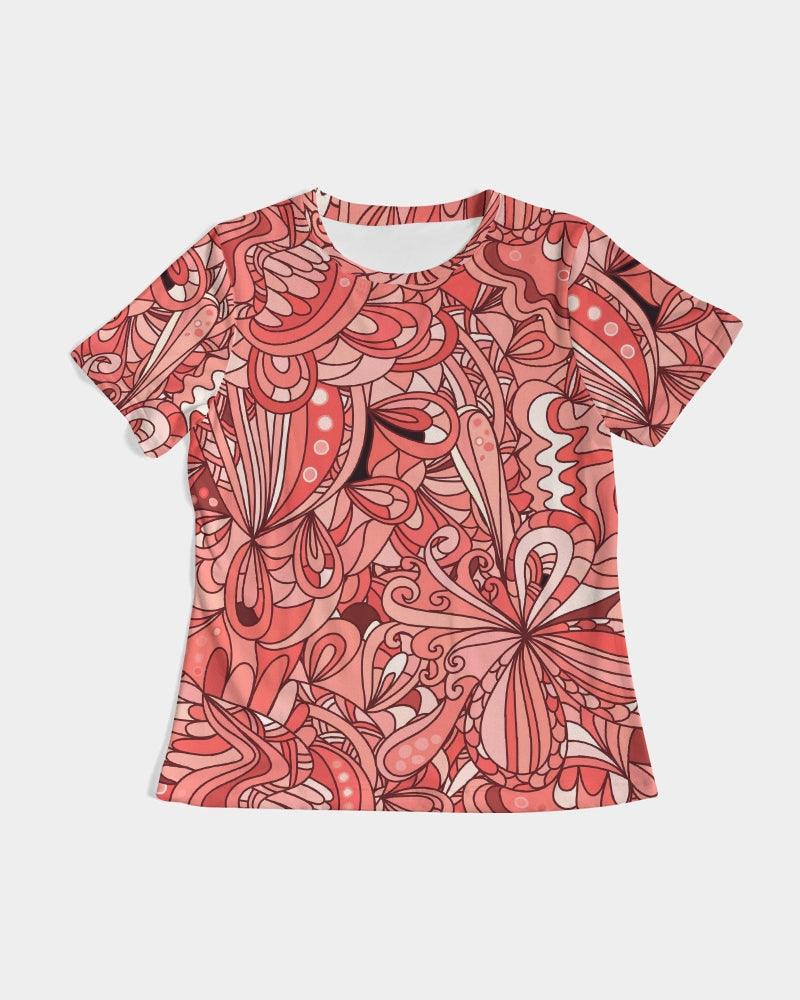 Citra Fitted Crew Neck Tee - Pink Abstract Floral Print
