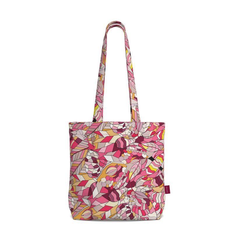 Perl Everyday Large Cotton Tote - Abstract Geometric Print in Pink Red Orange - Kaleidoscope Tangle Floral Paisley - All Over print - Carry All Handmade Bespoke Bag Bold Vibrant 