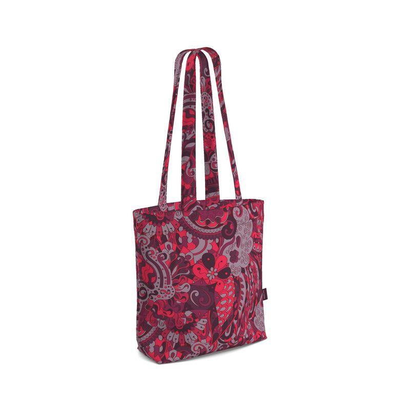 Pena Everyday Large Cotton Tote - Red Violet Psychedelic Paisley Retro Flower Power All Over Print Bold Funky Scales Floral Cute Chic Wild Tangle Shopper Bag Handmade Bespoke