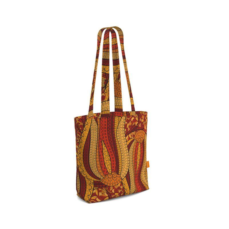 Ame Everyday Large Cotton Tote - Abstract Orange Red Swirl Print Shopper Bag Carry All Retro Kaleidoscope Bold Vibrant Funky Tangle Hadmade Durable Bespoke