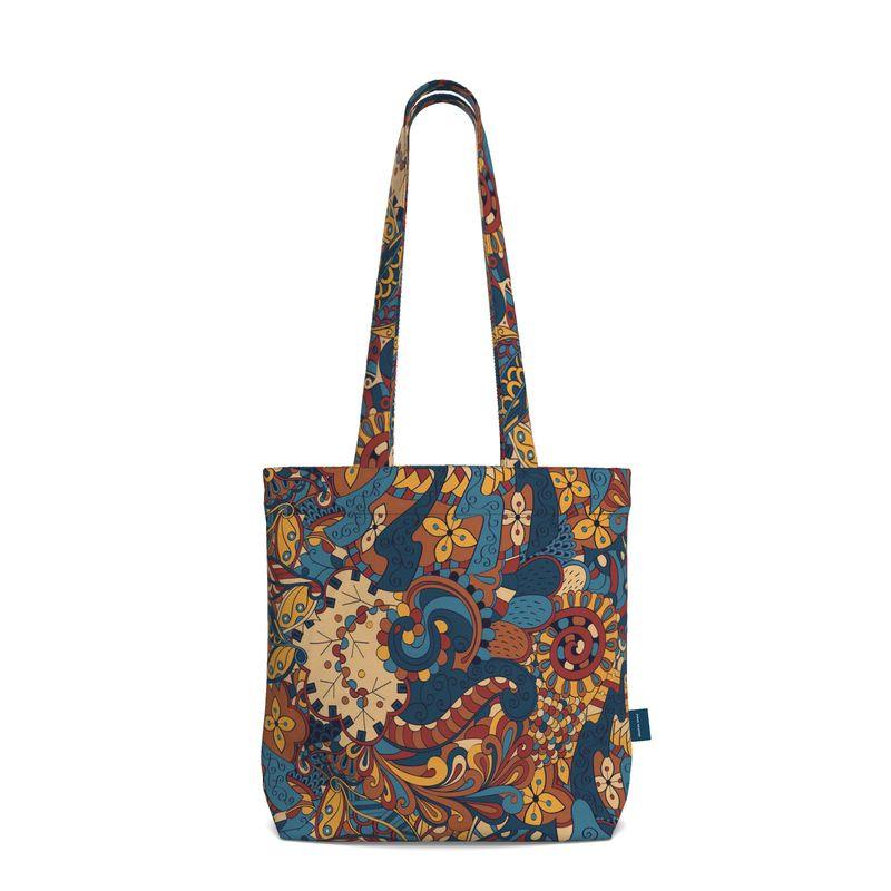 Kuri Everyday Large Cotton Tote - Abstract Paisley Print Shopper Bag Carry All Retro Funky Bold Swirls Floral Scales Kaleidoscope Tangle Mehndi Zen Wild Gusset Handmade Bespoke