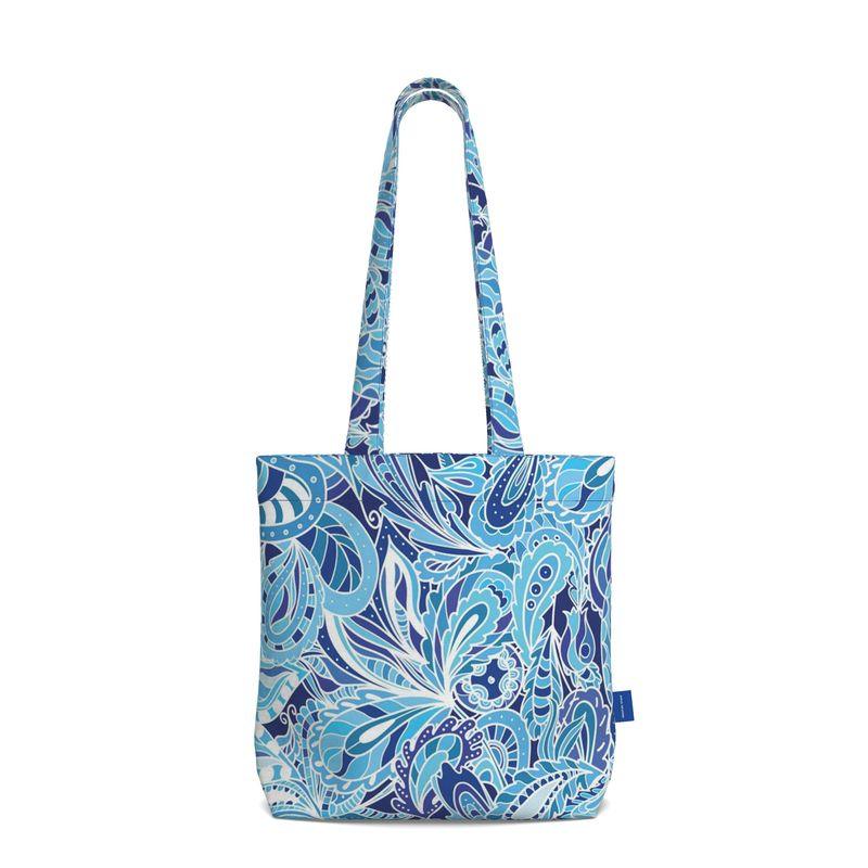 Aqui Everyday Large Cotton Tote - Blue Abstract Paisley Print