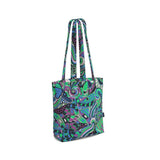 Nela Everyday Large Cotton Tote - Abstract Tangle Print in Green Violet Blue Retro Psychedelic Swirls Sinuous Lines Doodle Geometric Bold Vibrant Shopper Bag Handmade Bespoke Shoulder