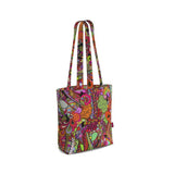 Betsu Everyday Large Cotton Tote - Multicolor Psychedelic Paisley Wild Retro Funky Boho Floral Swirls Pink Orange Green Tangle Abstract Zen 70's Handmade Shoulder Bag