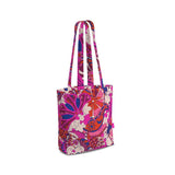 Sameria Everyday Large Cotton Tote - Red Pink Psychedelic Paisley Blue Swirls Retro Flower Power Vibrant Tangle Floral Zen Funky Handmade Shoulder Bag