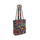 Rinas Everyday Large Cotton Tote - Dark Psychedelic Paisley Print Funky Bold Retro Dark Tangle Abstract Zen Handmade Shoulder Bag Kaleidoscope