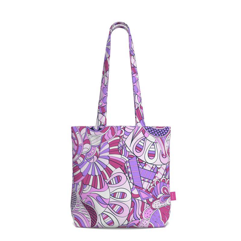 Cavai Everyday Large Cotton Tote - Violet & Pink Kaleidoscope Print Tangle Retro Abstract Psychedelic Swirls Funky Bold Tangle Vibrant Zen Handmade Bag
