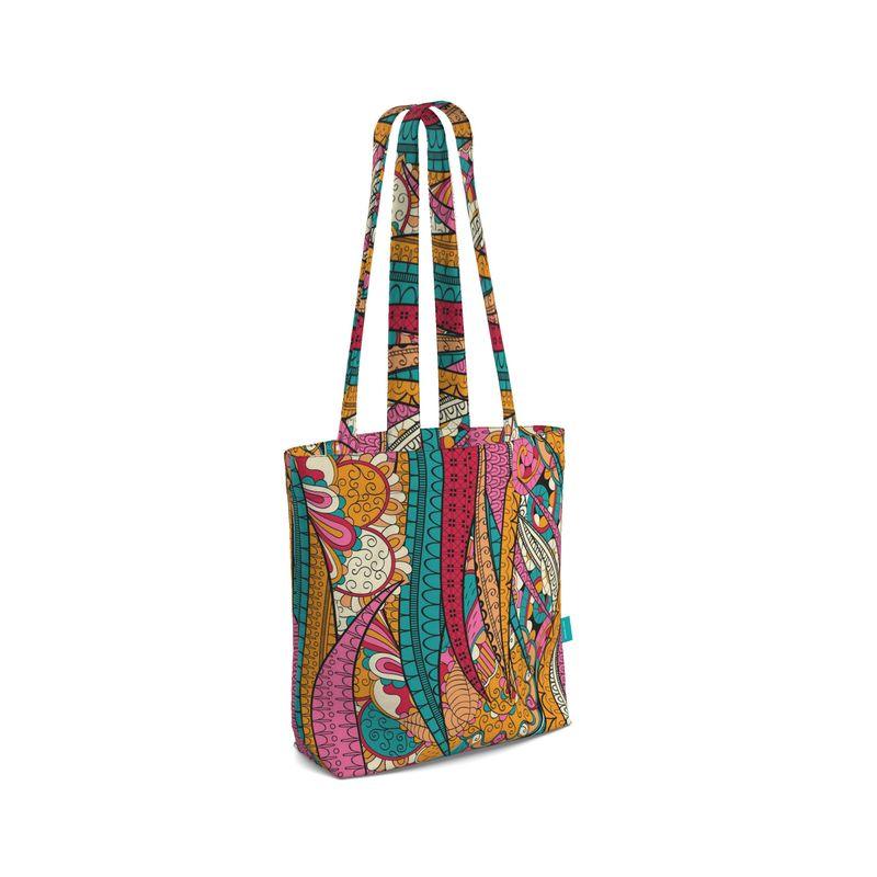 Taki Everyday Large Cotton Tote - Multicolor Abstract Paisley Print Floral Tangle Kaleidoscope Zen Flower Power Retro Bold Funky Vibrant Handmade Shoulder Bag