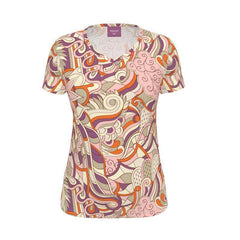 Amai V-neck Jersey Tee - Abstract Kaleidoscope Print Pink Orange Violet Retro Psychedelic Swirls Paisley Boho Scales Funky Bold Vibrant Plus Size