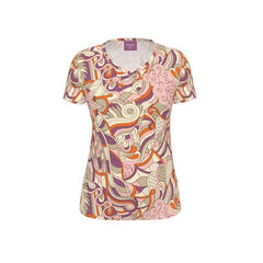 Amai V-neck Jersey Tee - Abstract Kaleidoscope Print Pink Orange Violet Retro Psychedelic Swirls Paisley Boho Scales Funky Bold Vibrant Plus Size