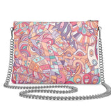 Baiu Crossbody Shoulder Leather Chain Square Bag - Abstract Handmade Textured Smooth Zip Pink Orange Violet Retro Bold Vibrant Purse