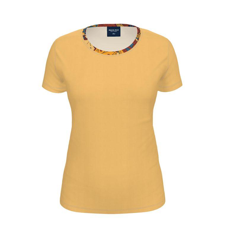 Ebisa Yellow Orange Crew Neck Tee - Cotton & Poly Spandex - Slim Fit - Regular Fit Women's Coordinate Handmade Plus Size 