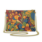 Ebisa Crossbody Leather Square Chain Bag - Psychedelic Paisley Floral Retro Swirls Print - Textured Handmade in England Multicolor