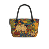 Ebisa Large Leather Zipper Tote - Paisley Kaleidoscope Floral Textured Smooth Psychedelic Print Multi-color dark Retro Carry All Handmade in England