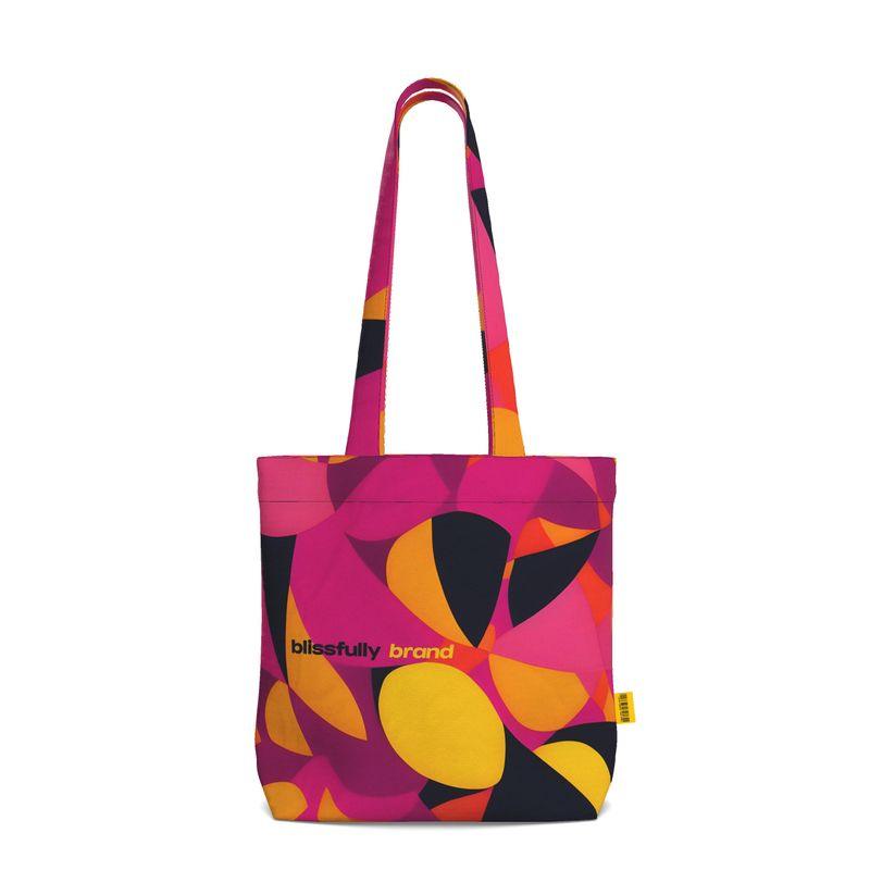 Flight 929 Large Cotton Tote - Multicolor Geometric Airline Series Pink Yellow Orange Carry All Bag Handmade England Psychedelic 70's pop art