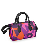 Flight 239 Leather Barrel Duffle Bag - Modern Geometric Print Violet Pink Orange Circle Doctor Purse Shoulder Handbag Travel Funky Retro Bold Vibrant Abstract Handmade in England Textured Psychedelic 70's pop art