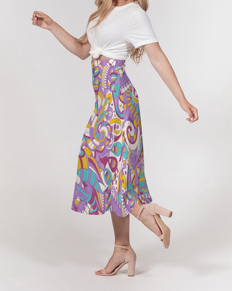 Yume A-line Chiffon Midi Skirt - Multi-color Kaleidoscope Floral
