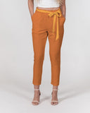 Prin Orange Belted Tapered Pants - Chiffon Poly