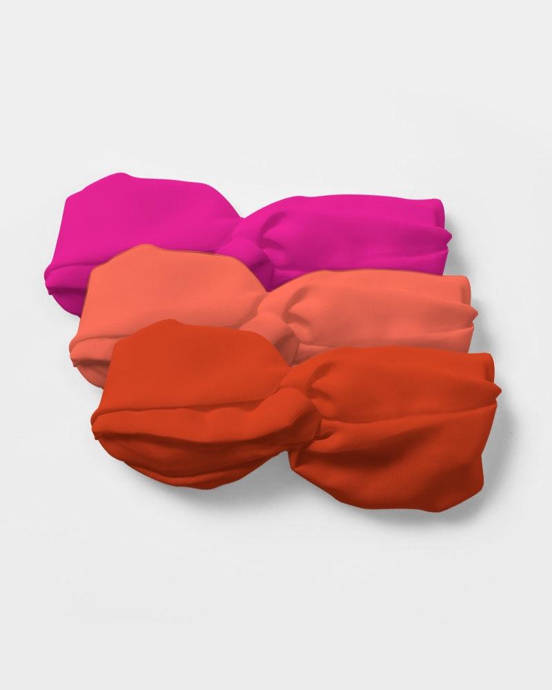 Mina Red & Orange Twist Knot 3 piece Headband Set - Chiffon