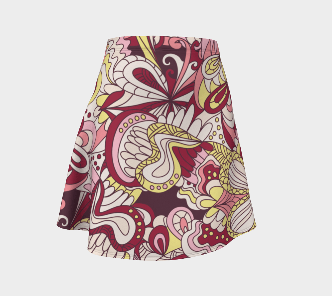 Piki Mini Flare Skater Skirt - Flower Power Abstract Floral in Pink, Yellow & Red