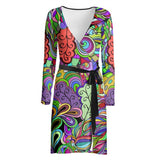 Erenas Wrap Mini Dress - Multicolor Abstract Psychedelic Floral | Blissfully Brand