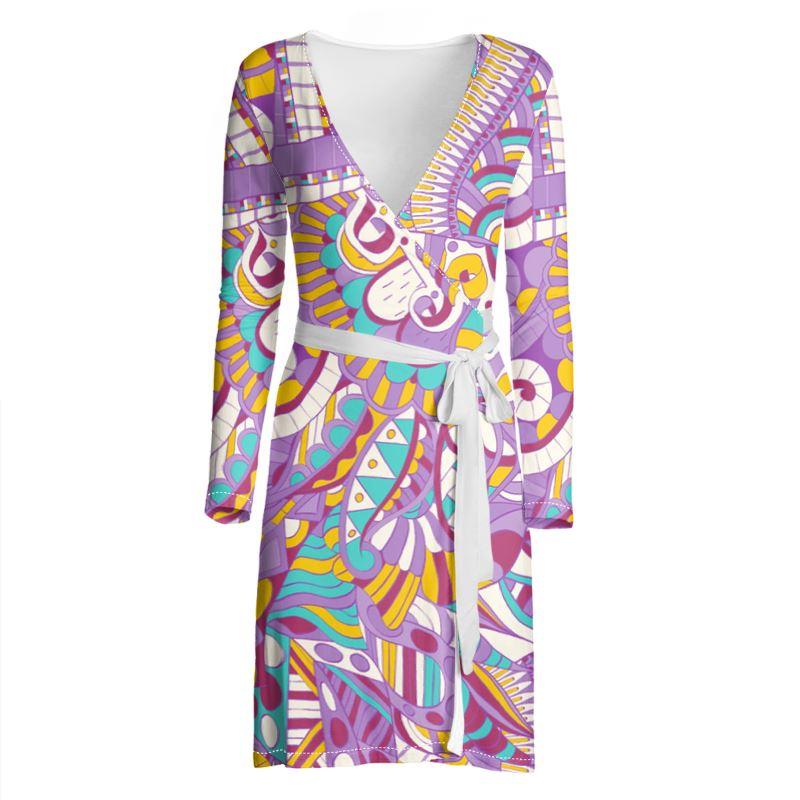Yume Wrap Mini Dress - Violet Abstract Floral Print | Blissfully Brand