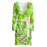 Midori Wrap Mini Dress - Green Mehndi Print -  London Bliss Collection - Printed - (Available in Sizes XXS,XS,S,M,L,XL,2XL) - Made in England