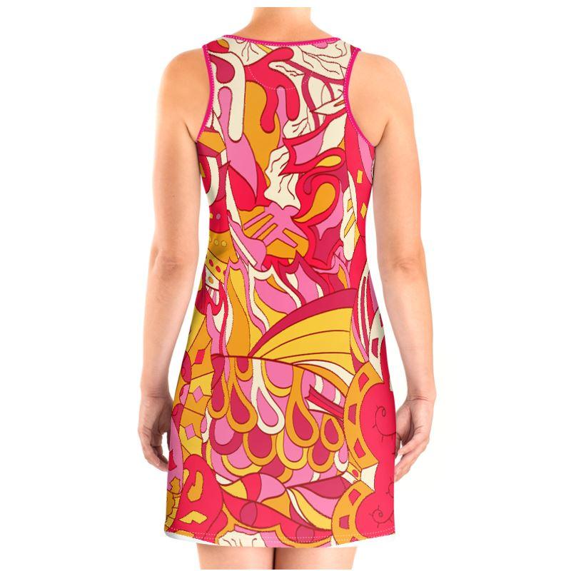 Decora Mini Scuba Dress - Pink & Red Abstract Floral | Blissfully Brand