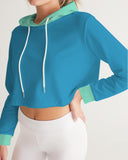 Lani Color Block Drawstring Cropped Hoodie - Blue & Monte Carlo Green