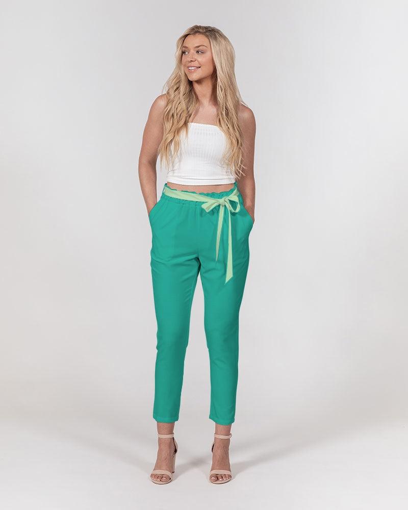 Mima Green Belted Tapered Pants - Smooth Chiffon - High Elastic Waist