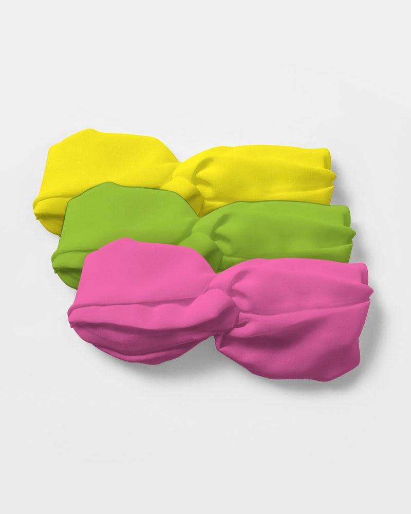 Suki Rose Pink - Turbo Yellow & Atlantis Green Tee Twist Knot Chiffon Headband Set