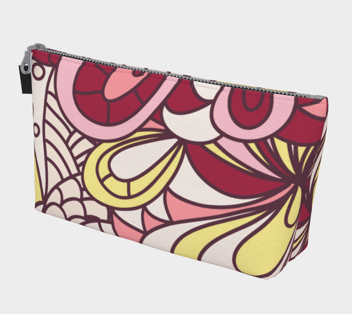 Piki Canvas Makeup Pouch - Retro Abstract Floral in Pink Red Yellow