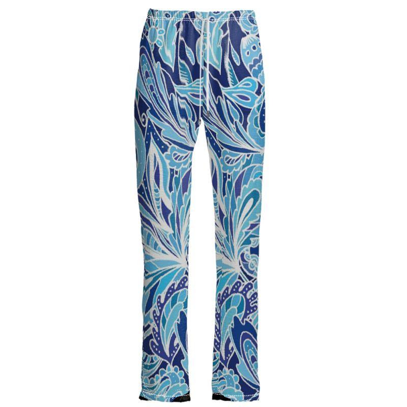 Aqui Satin Wide-Leg Pants - Blue Floral | Blissfully Brand