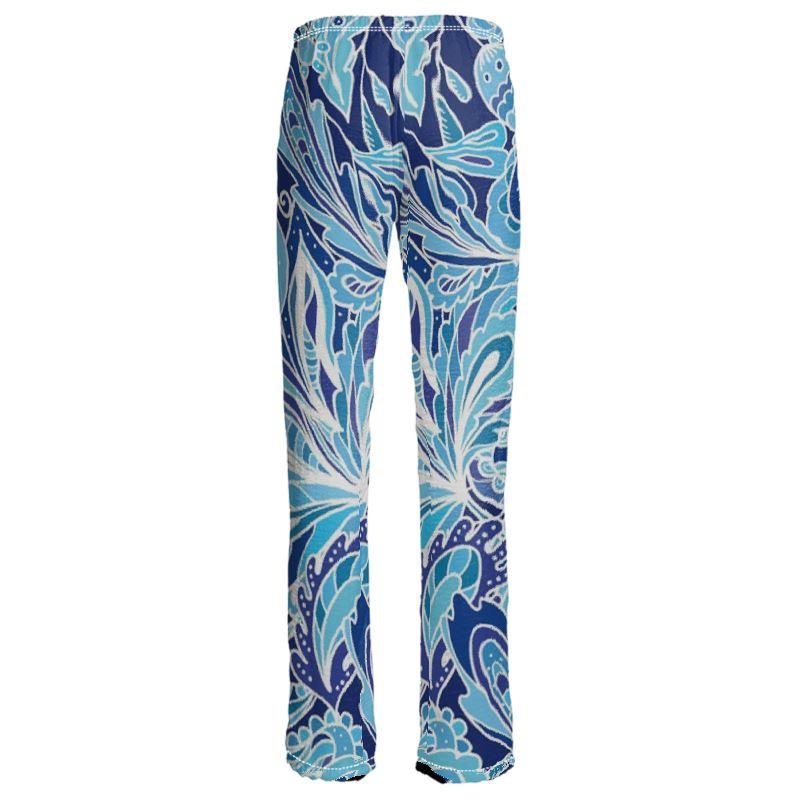 Aqui Satin Wide-Leg Pants - Blue Floral | Blissfully Brand