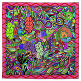 Eranas Cavai Satin Real Silk Scarf - Abstract Kaleidoscope Paisley Floral Print - Multicolor Funky - Boho - Bohemian - Psychedelic Retro - Handmade 