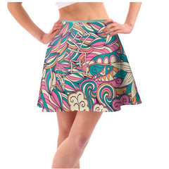 Arane Mini Skater Skirt - Abstract Floral in Cyan - Pink & Orange Cream | Blissfully Brand
