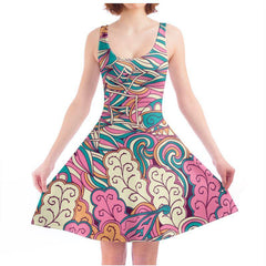 Arane Mini Skater Dress - Turquoise & Pink Abstract Floral | Blissfully Brand