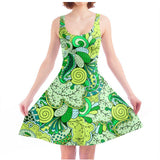 Misa Mini Skater Dress - Green Abstract Kaleidoscope Floral | Blissfully Brand