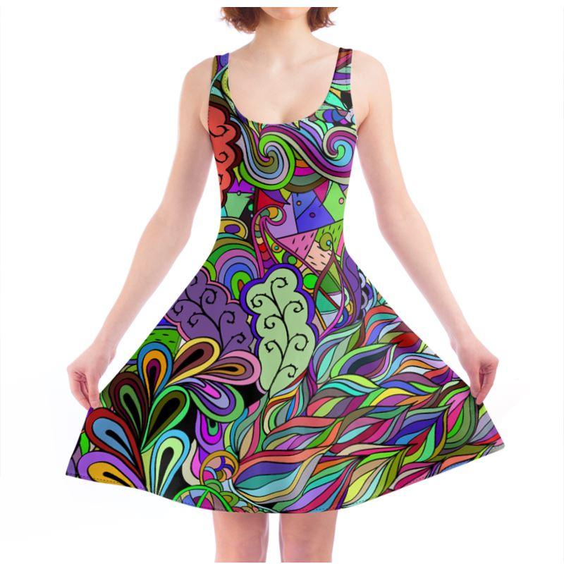 Eranas Mini Skater Skirt - Multicolor Dark Abstract Kaleidoscope Floral | Blissfully Brand