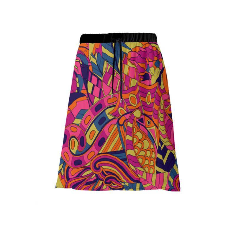 Lina Midi Flared Skirt - Pink - Orange - Yellow Abstract Floral | Blissfully Brand