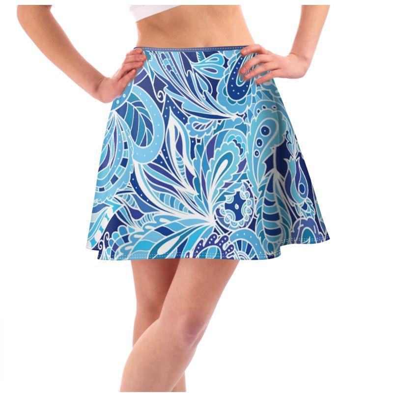 Aqui Mini Skater Skirt - Blue Aqua Abstract Floral | Blissfully Brand