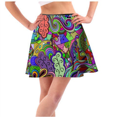 Eranas Mini Skater Skirt - Multicolor Abstract Kaleidoscope Floral | Blissfully Brand