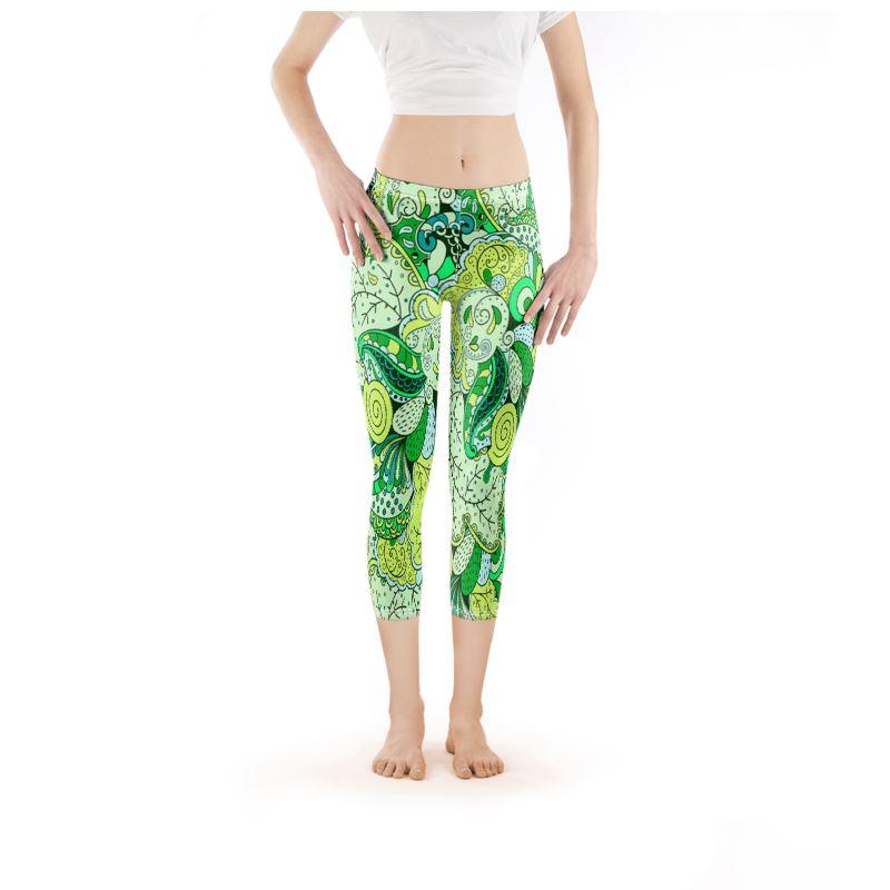 Misa Capri LYCRA® Leggings - Green Abstract Kaleidoscope Floral | Blissfully Brand