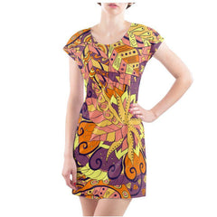 Aki Abstract Swirl Mandala Retro Psychedelic T-Shirt Print Dress Mini Tunic Tee Plus Size - Handmade in England