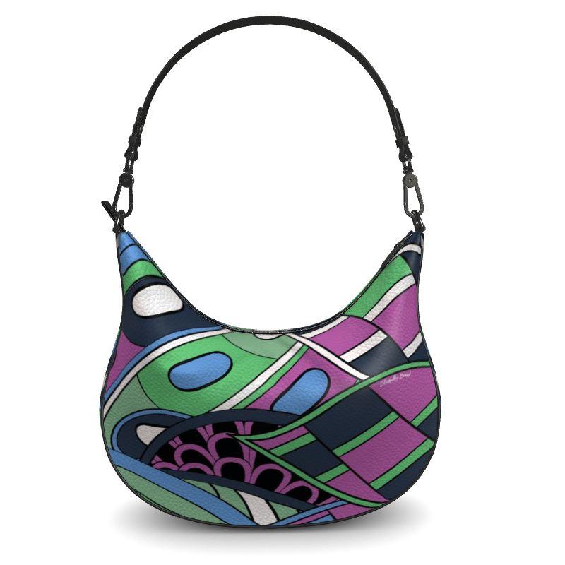 Nela Textured Leather Curve Hobo Bag - Abstract Kaleidoscope Print